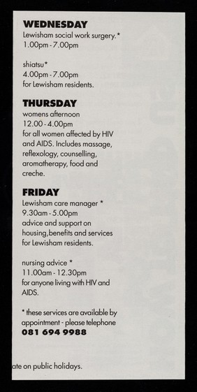 Services at the Positive Place : Summer 1994 : a centre for the support and care of people affected by HIV and AIDS / The Positive Place.