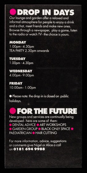 Services at the Positive Place : Winter 1994/95 : a centre in South East London for the support and care of people affected by HIV and AIDS / The Positive Place.