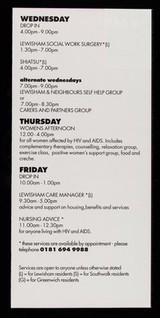 Services at the Positive Place : Winter 1994/95 : a centre in South East London for the support and care of people affected by HIV and AIDS / The Positive Place.