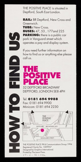 Services at the Positive Place : Winter 1994/95 : a centre in South East London for the support and care of people affected by HIV and AIDS / The Positive Place.