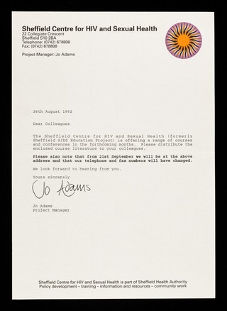 Sheffield Centre for HIV and Sexual Health : 22 Collegiate Crescent, Sheffield S10 2BA ... project manager: Jo Adams.