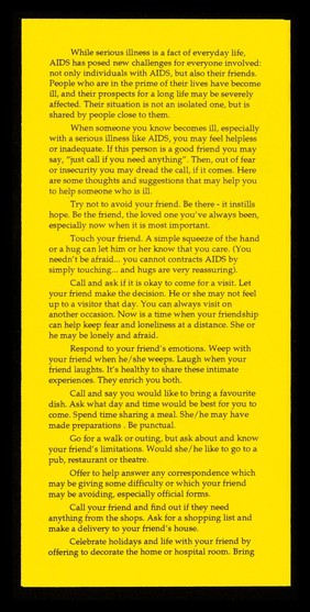 How to help and care when a friend has AIDS / The Wandsworth Oasis AIDS care centre.