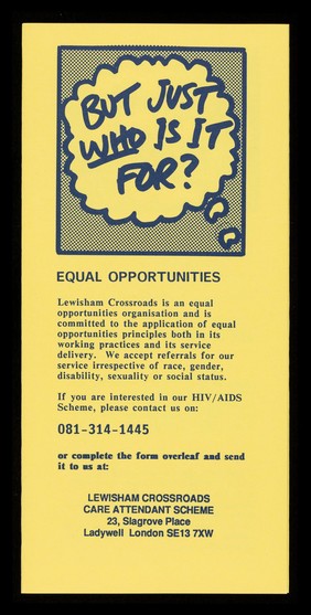 Positive Action : the attendant scheme for people with the HIV virus or who are living with AIDS / Lewisham Crossroads.