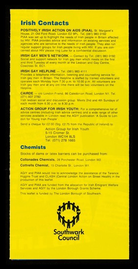 Young and Irish : AIDS, know the facts : emigrating to Britain? Living in Britain? / produced jointly by AGIY, Action Group for Irish Youth, Postively Irish Action on AIDS (PIAA).
