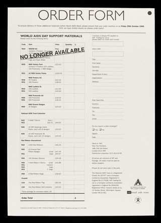 Order form / World AIDS Day Project, National AIDS Trust, Health Education Authority.
