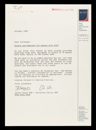 AIDS Care Education and Training : P.O.Box 1323 London W5 5TF.