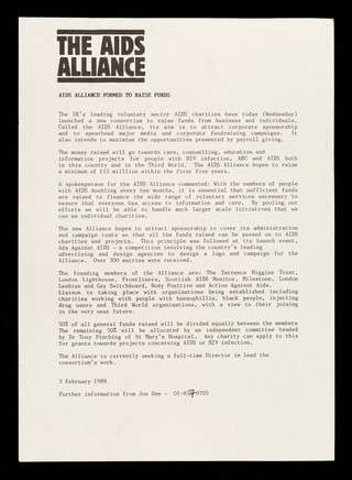 The AIDS Alliance : AIDS Alliance formed to raise funds.