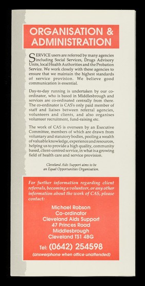 Practical support & care for those living with HIV and AIDS / Cleveland AIDS Support, giving practical support to those living with HIV infections.