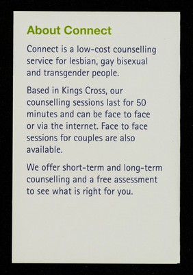 Connect : Talk. Explore. Resolve / Terrence Higgins Trust.