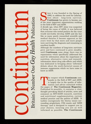 Information and advice on how to survive HIV & AIDS long term / Continuum, changing the way we think about AIDS.