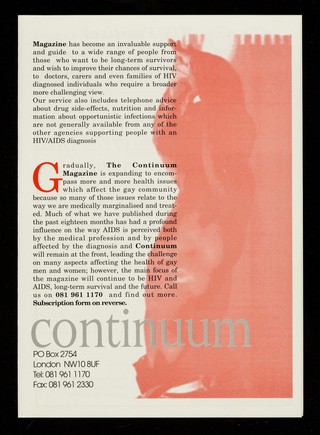 Information and advice on how to survive HIV & AIDS long term / Continuum, changing the way we think about AIDS.