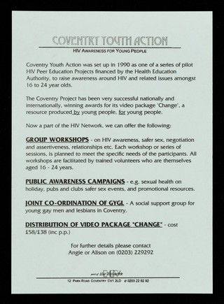 Coventry Youth Action : HIV awareness for young people ... part of the HIV Network.