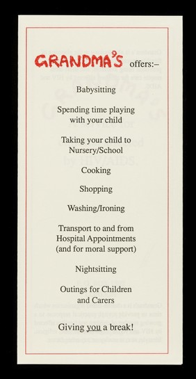 Grandma's : a service for children affected by HIV/AIDS : P.O. Box 1392, London SW6 4EJ ...