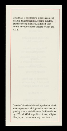 Grandma's : a service for children affected by HIV/AIDS : P.O. Box 1392, London SW6 4EJ ...