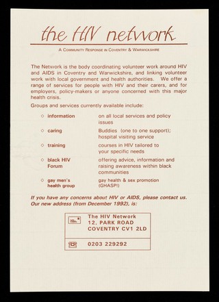 The HIV Network : a community response in Coventry & Warwickshire ... 12 Park Road, Coventry CV1 2LD ...