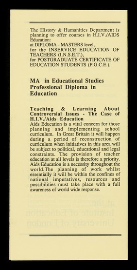 H.I.V./AIDS education at the Institute of Education, University of London.