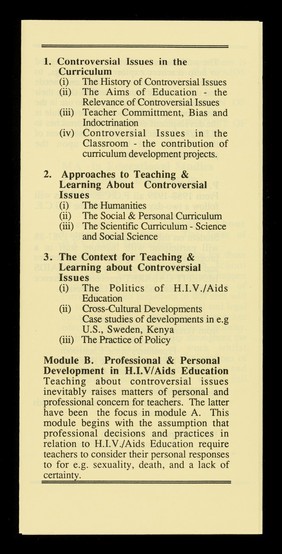 H.I.V./AIDS education at the Institute of Education, University of London.
