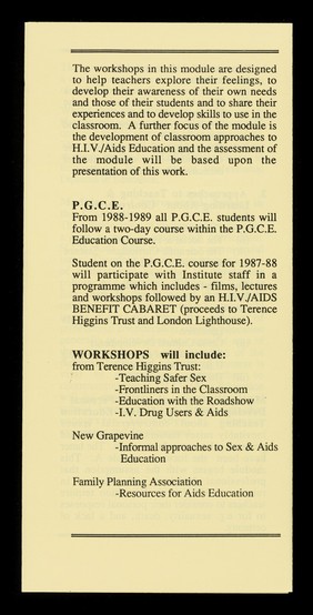 H.I.V./AIDS education at the Institute of Education, University of London.