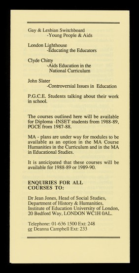 H.I.V./AIDS education at the Institute of Education, University of London.