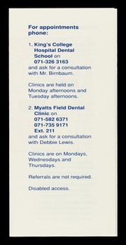 Oral and dental services for people with HIV / King's Healthcare HIV & GUM Dental Services.