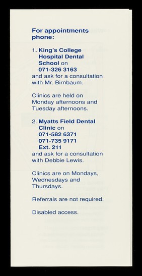 Oral and dental services for people with HIV / King's Healthcare HIV & GUM Dental Services.