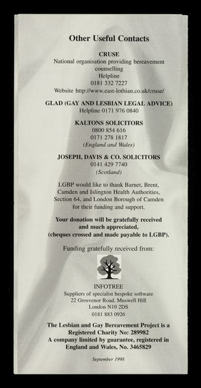 Lesbian & Gay Bereavement Project : losing a partner in a same-gender relationship is every bit as devastating as losing a husband or a wife ...
