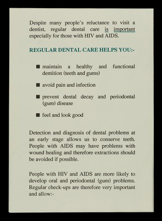 A community dental clinic for people with HIV and AIDS / Lewisham & North Southwark Health Authority ; graphic designer: Chrissan Moldrich.