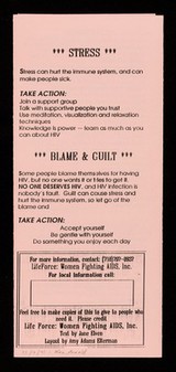 Life force : taking positive action : HIV positive people can help themselves stay healthy / text by Jane Elven ; layout by Amy Adams Ellerman.