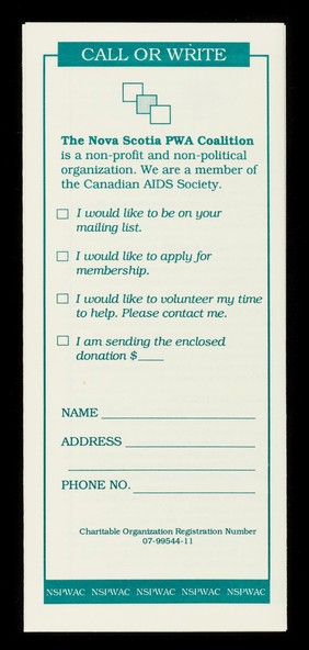 Nova Scotia PWA Coalition : empowerment, oureach, sharing, living : what we can do for you / Nova Scotia PWA Coalition.