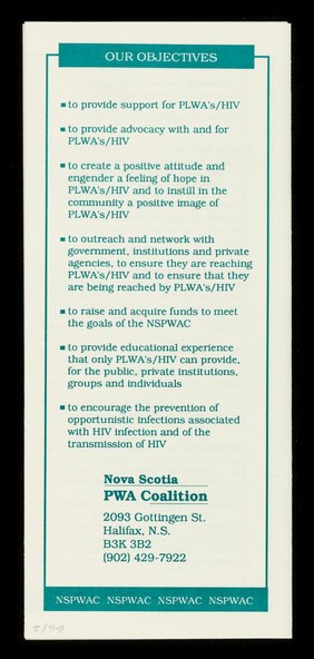 Nova Scotia PWA Coalition : empowerment, oureach, sharing, living : what we can do for you / Nova Scotia PWA Coalition.