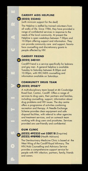 Positive care : a guide to care services for people affected by HIV/AIDS in South Glamorgan / South Glamorgan Health Authority, South Glamorgan AIDS Network.