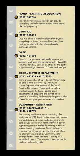 Positive care : a guide to care services for people affected by HIV/AIDS in South Glamorgan / South Glamorgan Health Authority, South Glamorgan AIDS Network.