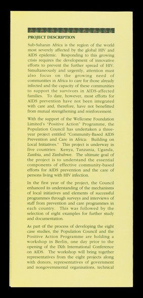 Community-based AIDS prevention and care in Africa : building on local initiatives.