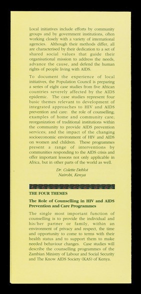 Community-based AIDS prevention and care in Africa : building on local initiatives.