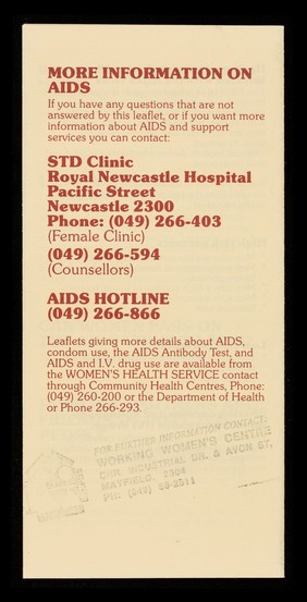 AIDS : an issue for women / Royal Newcastle Hospital.
