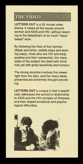 Letters Out : video and manual : a unique package about women and HIV / Second Sight, Zair Works, 111 Bishop Street, Birmingham.