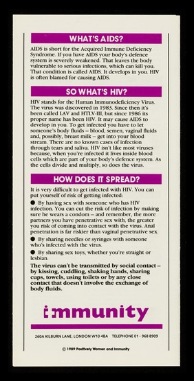 Women and AIDS : plain speaking about AIDS and how it affects women, written for women by the experts - women. 4, Women, drugs and HIV / Positively Women and Immunity.