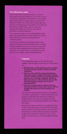 Plain speaking about HIV and AIDS and how it affects women, written for women by the experts - women. 3, HIV, pregnancy and children / Positively Women.