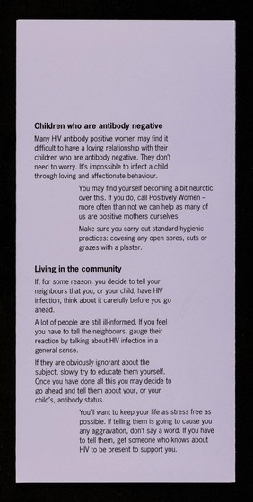 Plain speaking about HIV and AIDS and how it affects women, written for women by the experts - women. 3, HIV, pregnancy and children / Positively Women.