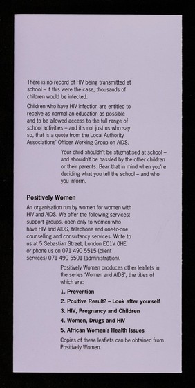 Plain speaking about HIV and AIDS and how it affects women, written for women by the experts - women. 3, HIV, pregnancy and children / Positively Women.