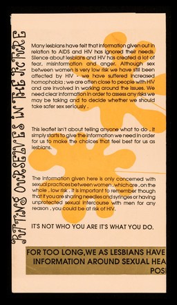 Lesbians, HIV & AIDS : lesbians & safer sex... are you serious? : HIV & AIDS: the facts / written & researched by Tracey Nathan and Louise Knowles ; produced by Sheffield AIDS Education Project.