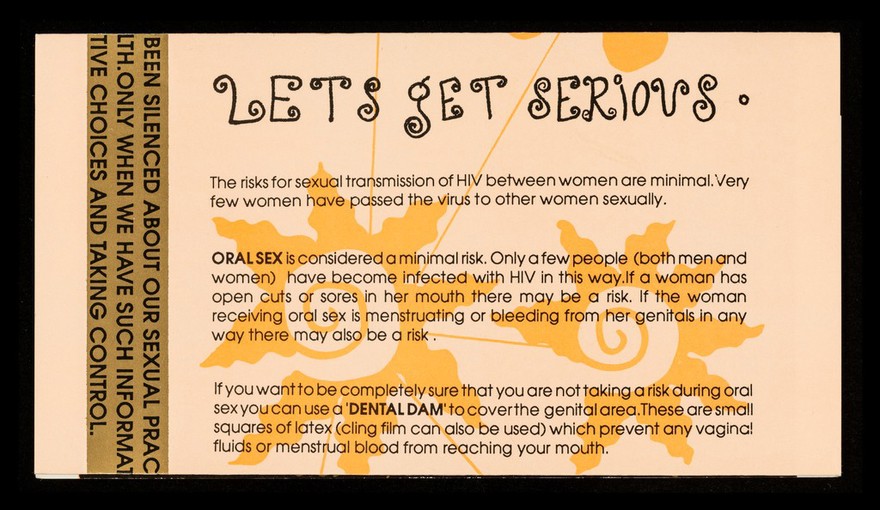 Lesbians, HIV & AIDS : lesbians & safer sex... are you serious? : HIV & AIDS: the facts / written & researched by Tracey Nathan and Louise Knowles ; produced by Sheffield AIDS Education Project.