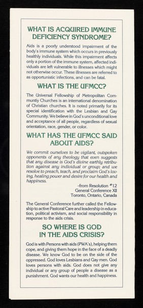 AIDS : a Christian response from the Metropolitan Community Church / written by the Reverend Stephen A. Pieters.