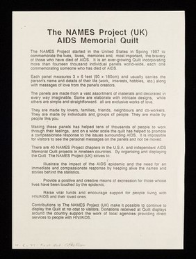 Quiltmaking at London Lighthouse : quilt panel-making group to commemorate those who have died of AIDS ...