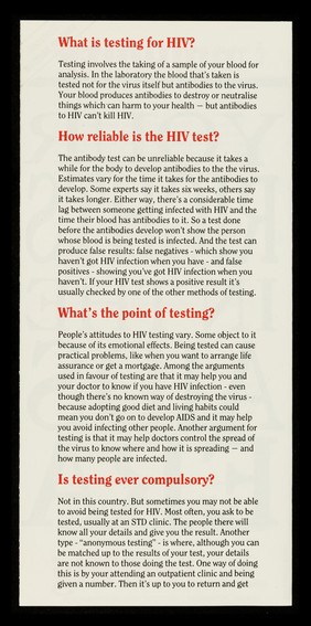 Your rights in the AIDS era. 1, Testing / Immunity Publications Ltd.
