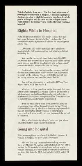 Your rights in the AIDS era. 9, Going into hospital / Immunity.