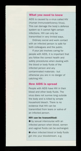 AIDS and the workplace : health service staff : a NUPE health & safety publication / NUPE.