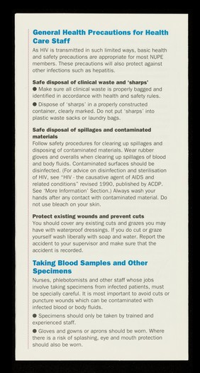 AIDS and the workplace : health service staff : a NUPE health & safety publication / NUPE.