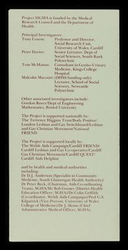 Socio-sexual investigations of gay men and AIDS : a three year study of male gay and bisexual lifestyles / Project Sigma.