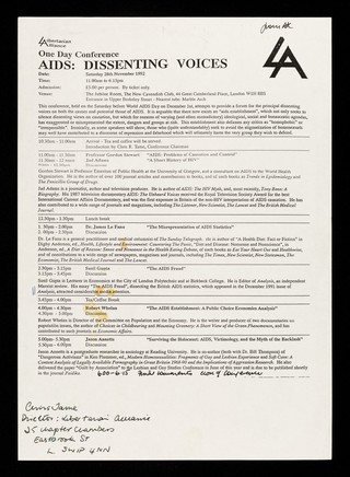 One day conference : AIDS: dissenting voices / Libertarian Alliance.
